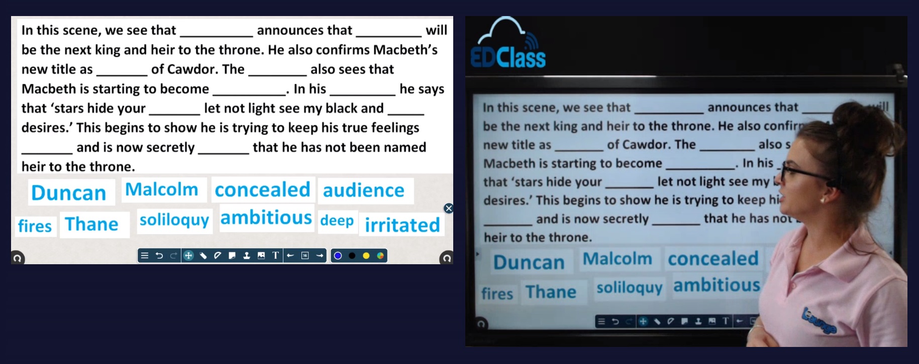 Screenshot view of the EDClass live teaching environment 